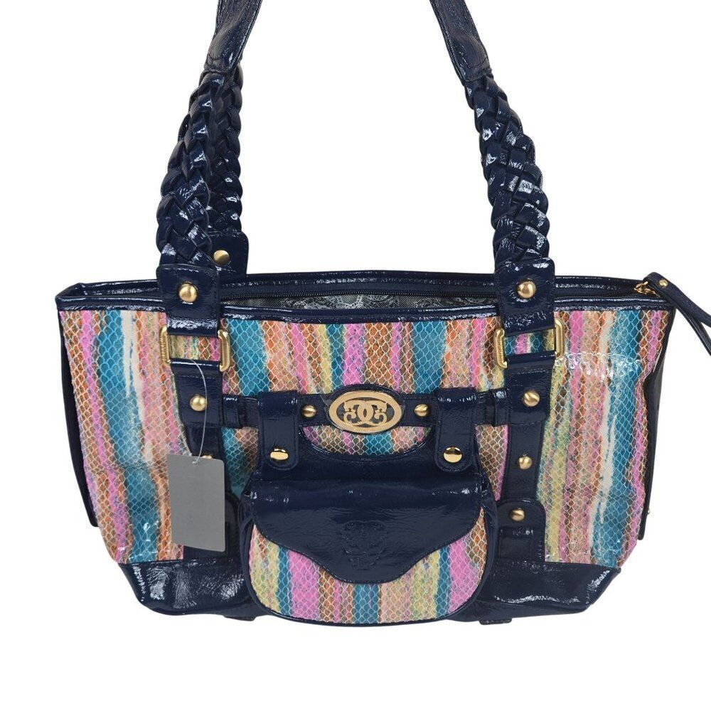 Sharif 1827 Shoulder Bag Blue Braided Handles Bonus Belt Bag Leather NEW